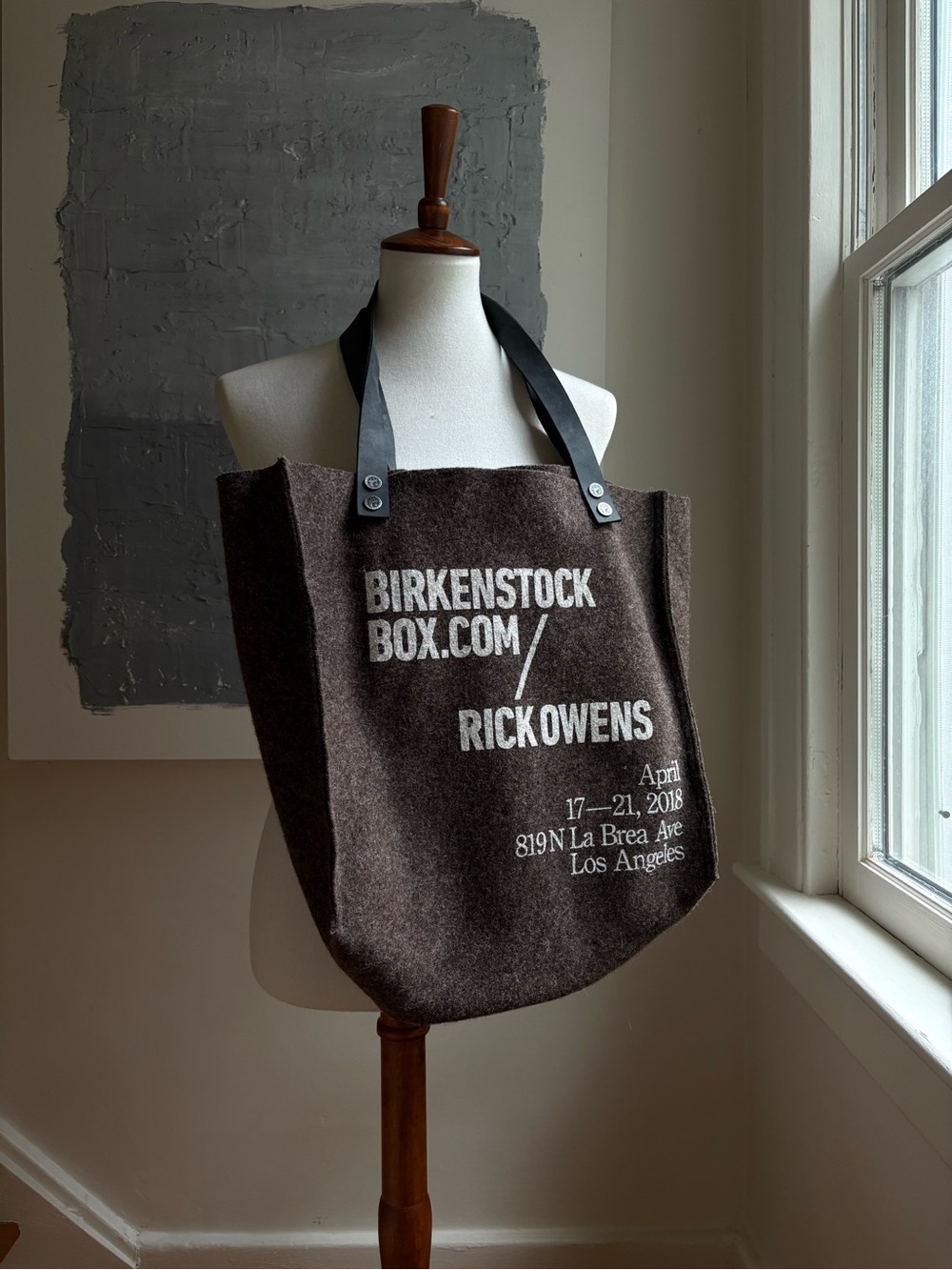 Rick Owens x Birkenstock Brown Felt Tote with Leather Strap Los Angeles La Brea